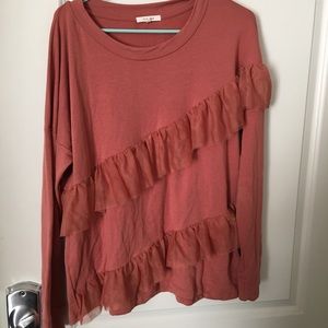 Pleione ruffly rusted orange girly asymmetric top